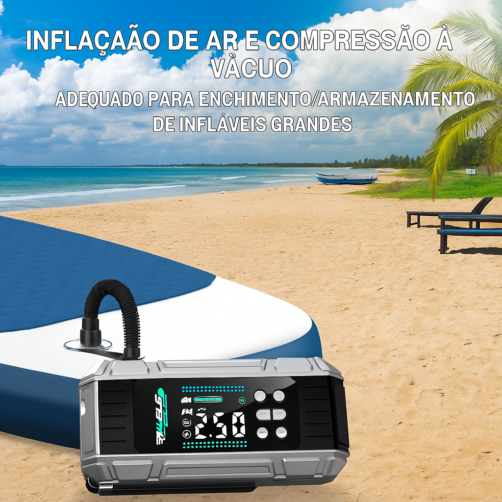 Jump Starter 6000A com Bomba de Ar 150PSI – Emergência Automotiva | Esquenta Black Friday