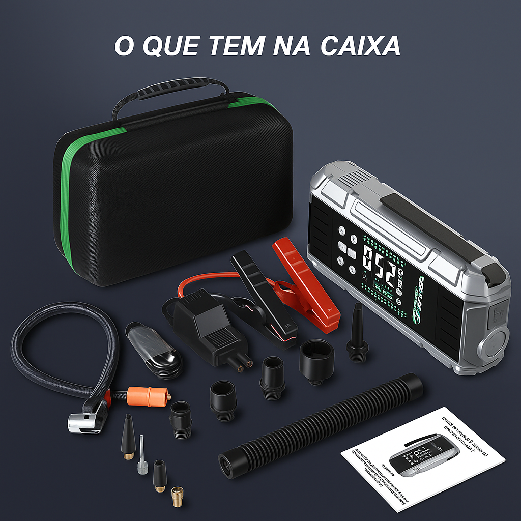 Jump Starter 6000A com Bomba de Ar 150PSI – Emergência Automotiva | Esquenta Black Friday